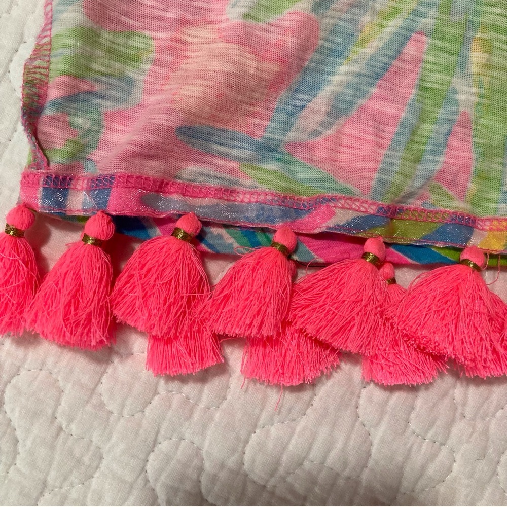 Lilly Pulitzer‎ Linzy Tassel-Embellished Relaxed Blouse | Tiki Pink Royal Lime - Picture 10 of 12